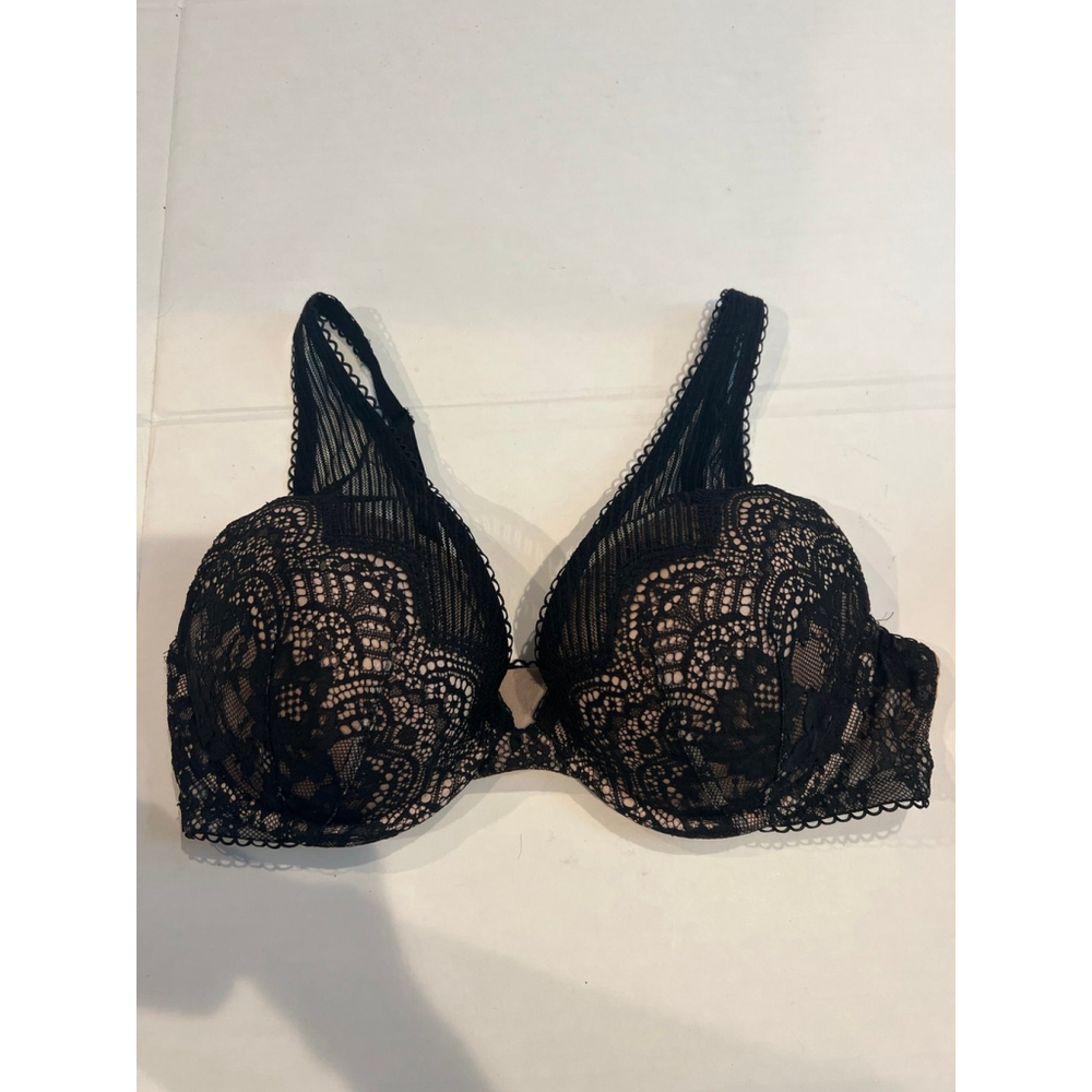 Victoria's Secret Women's 34D Bra Lined Demi Black Beige Lace